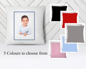 Personalised cushion customizable with photos, text, or designs, ideal for home décor or as a thoughtful gift.