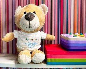 Personalised soft toy, customizable with names or designs, ideal as a gift or keepsake.