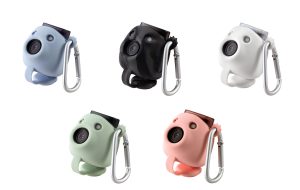 Instax Pal™ silicone case in various colors with carabiner clip, designed to protect the camera from scratches, dust, and dirt while allowing easy access to lens and shutter.