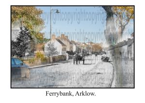 Blended image of Ferrybank in Arklow, combining a historic photograph with a modern recreation from the same viewpoint to show a fusion of past and present.
