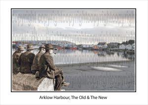 Blended image of Arklow Harbour combining an original historic photograph with a modern recreation from the same viewpoint, revealing a fusion of old and new.