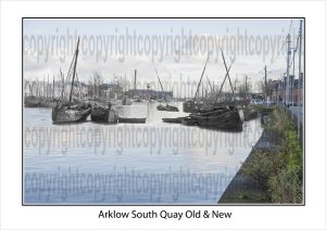 Blended image of Arklow South Quay combining a historic photograph with a modern recreation from the same viewpoint, creating a fusion of past and present.